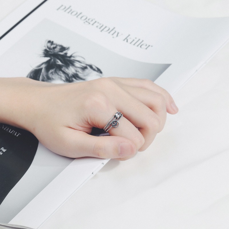 S925 sterling silver ring opening adjustable smiley face ring for women - Image 5