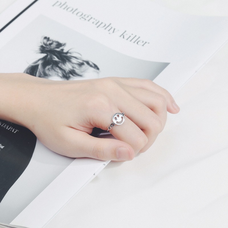 S925 sterling silver ring opening adjustable twist smiley face ring for women - Image 5