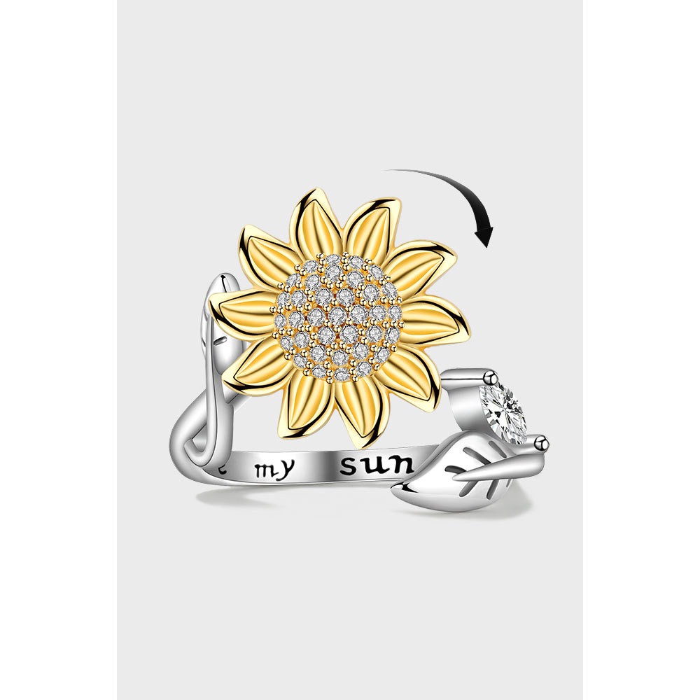 S925 sterling silver ring rotatable sunflower opening adjustable women's ring - Image 2