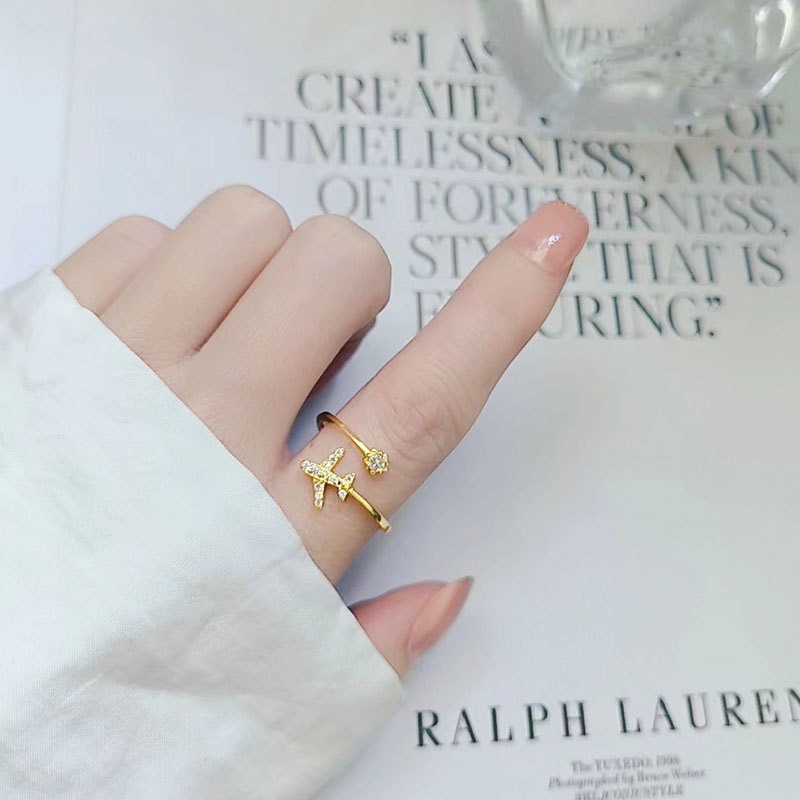 S925 Sterling Silver Ring Airplane Open Adjustable Ring for Women - Image 5