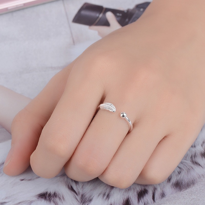 S925 Sterling Silver Ring Opening Adjustable Feather Ring for Women - Image 5