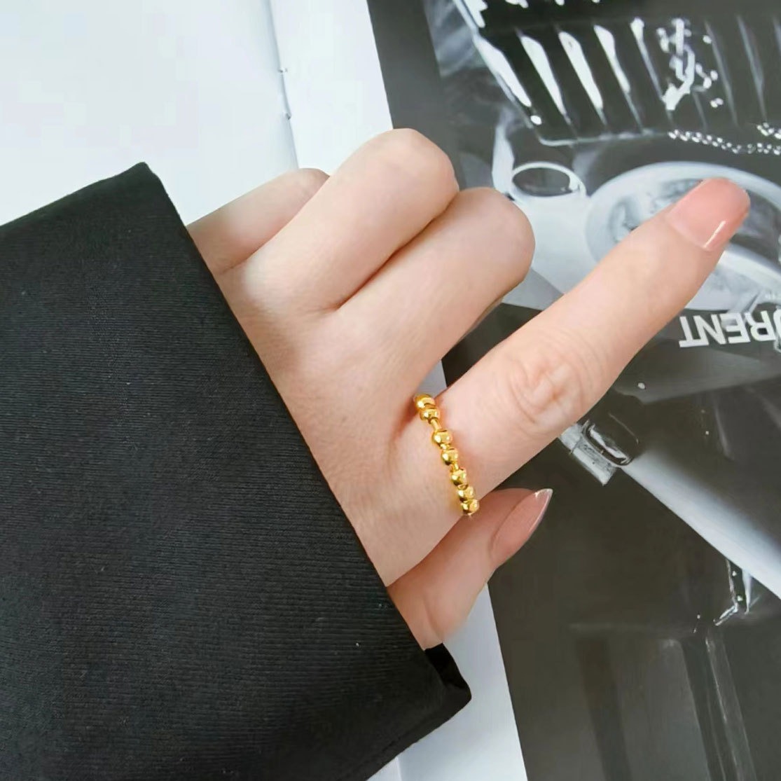 S925 sterling silver ring opening adjustable bead ring for women - Image 4