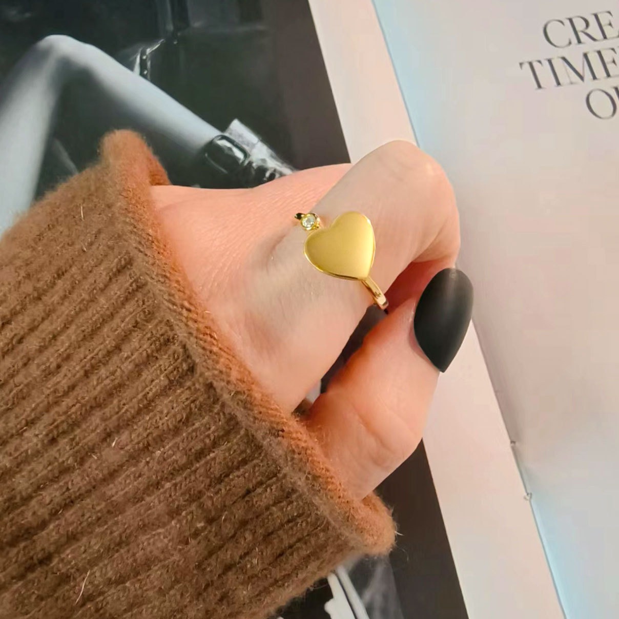 S925 sterling silver ring opening adjustable rotating heart ring for women - Image 4