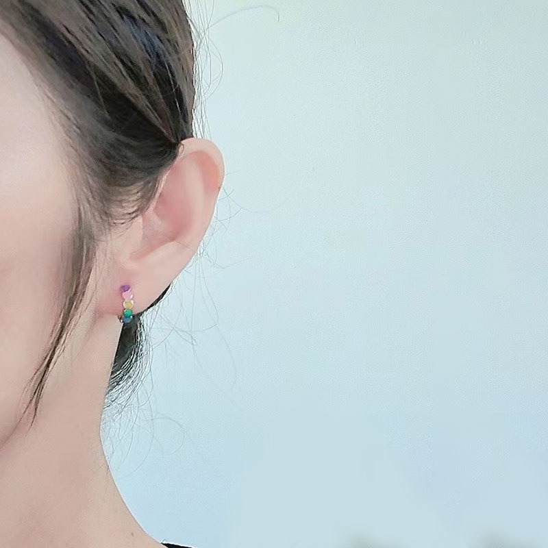 S925 sterling silver stud earrings colorful heart-shaped drip oil craft earrings - Image 4