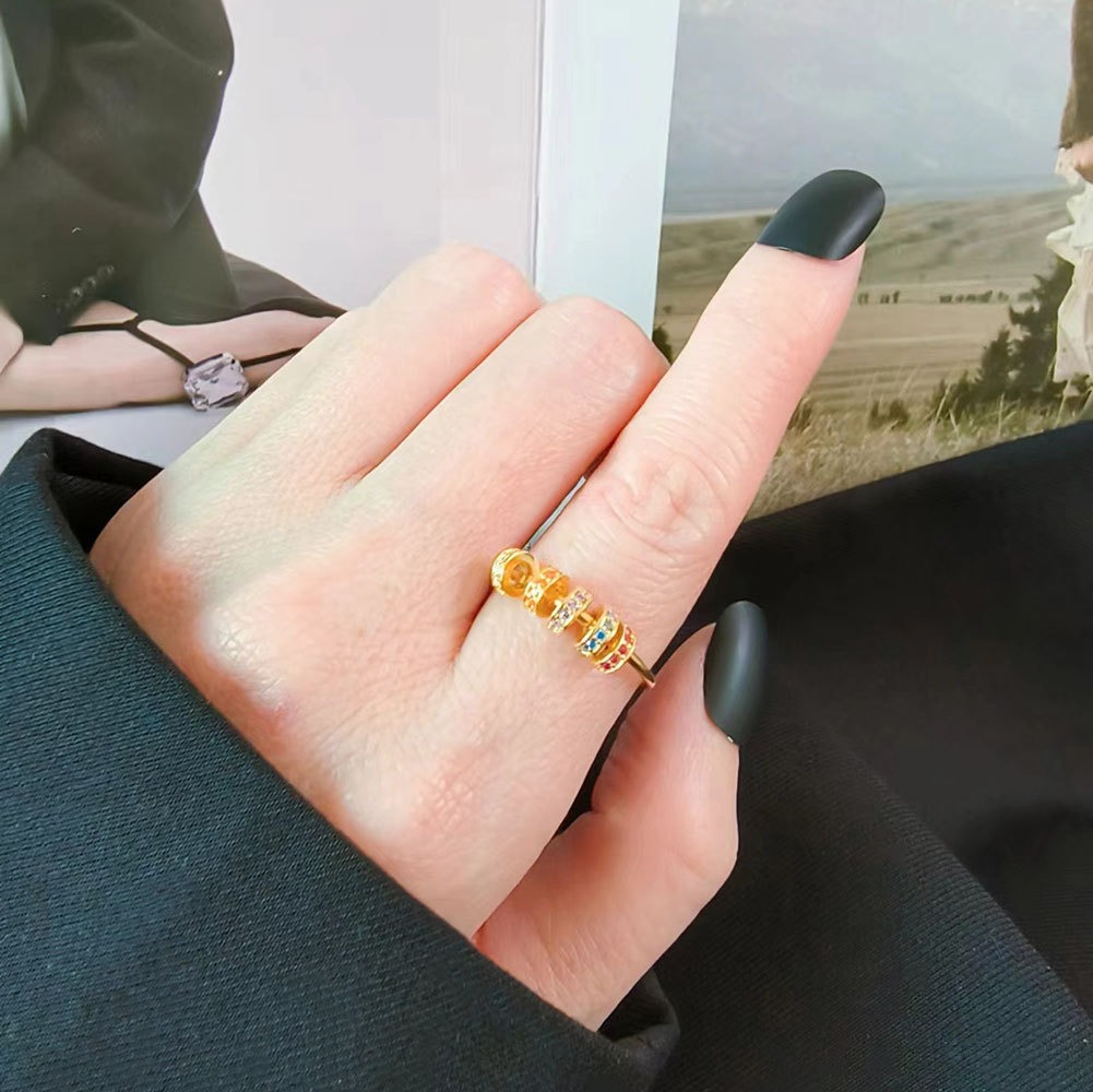 S925 Sterling Silver Ring Opening Adjustable Rotating Colored Zircon Beads Women's Ring - Image 5