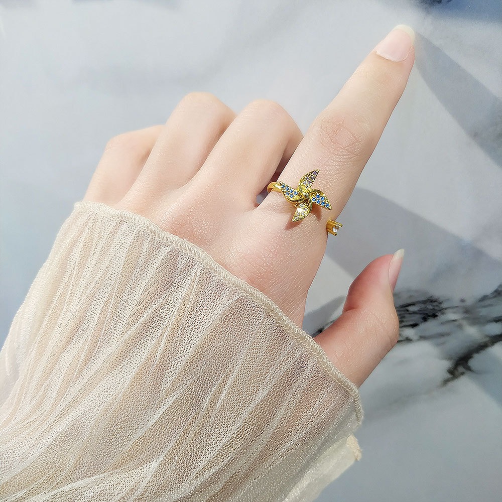 S925 Sterling Silver Ring Opening Adjustable Rotating Windmill Ring for Women - Image 6
