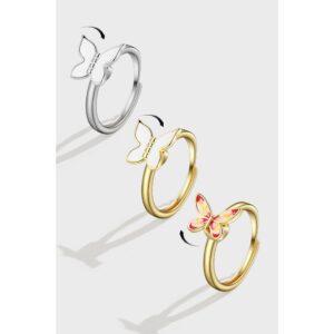 S925 sterling silver ring opening adjustable rotating butterfly ring for women