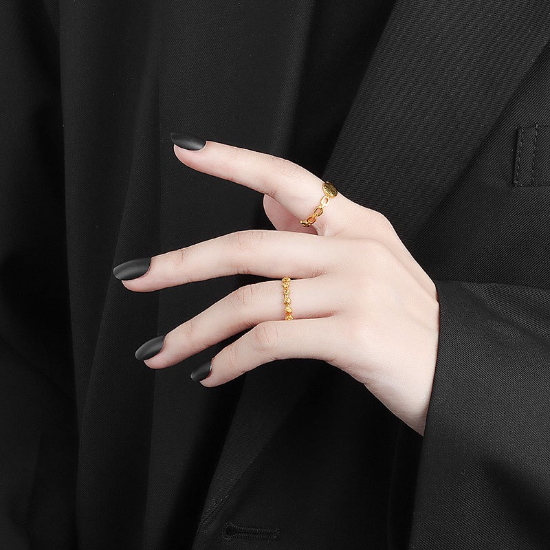 S925 sterling silver ring opening adjustable gold foil women's ring - Image 5