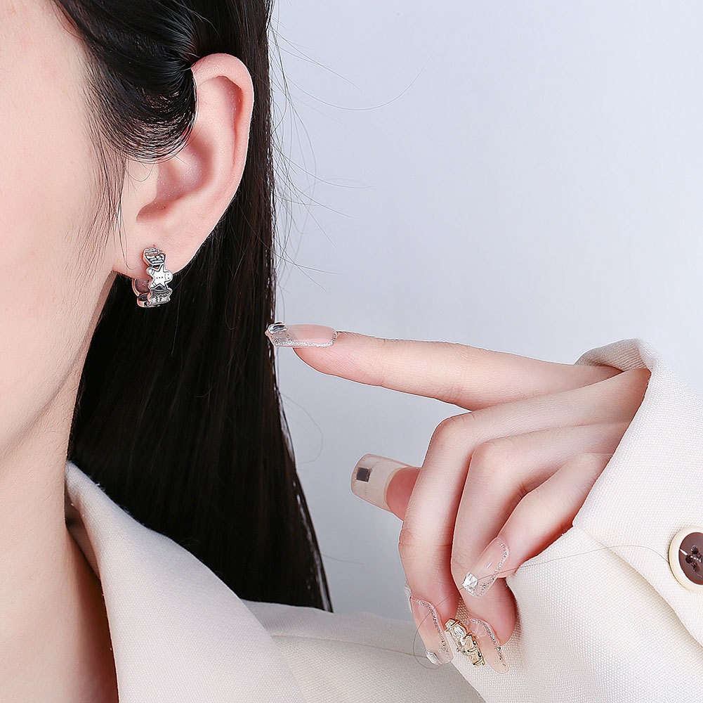 S925 sterling silver stud earrings cartoon bear earrings - Image 5