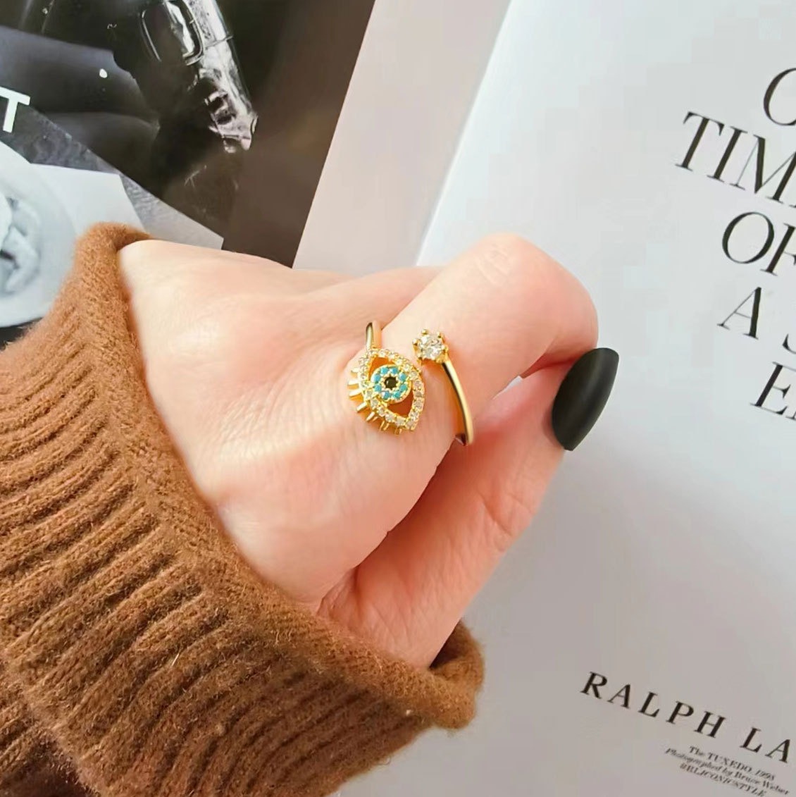 S925 Sterling Silver Ring Opening Adjustable Devil's Eye Ring Ring for Women - Image 5