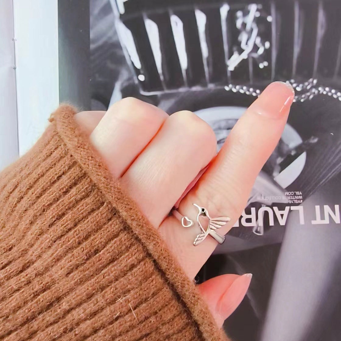 S925 sterling silver ring opening adjustable hummingbird ring for women - Image 4
