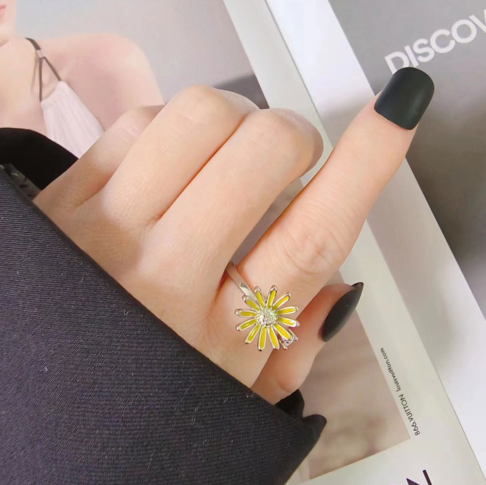 S925 sterling silver ring opening adjustable rotating sunflower ring for women - Image 5