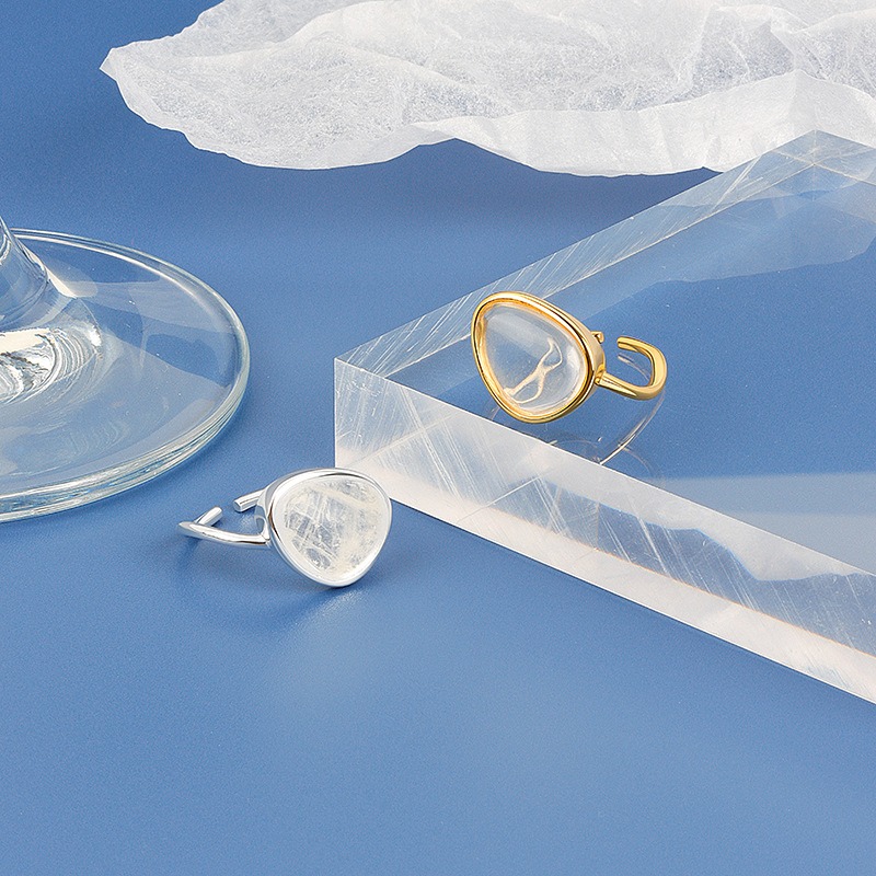 S925 sterling silver ring opening adjustable moonlight crystal stone ring for women - Image 4