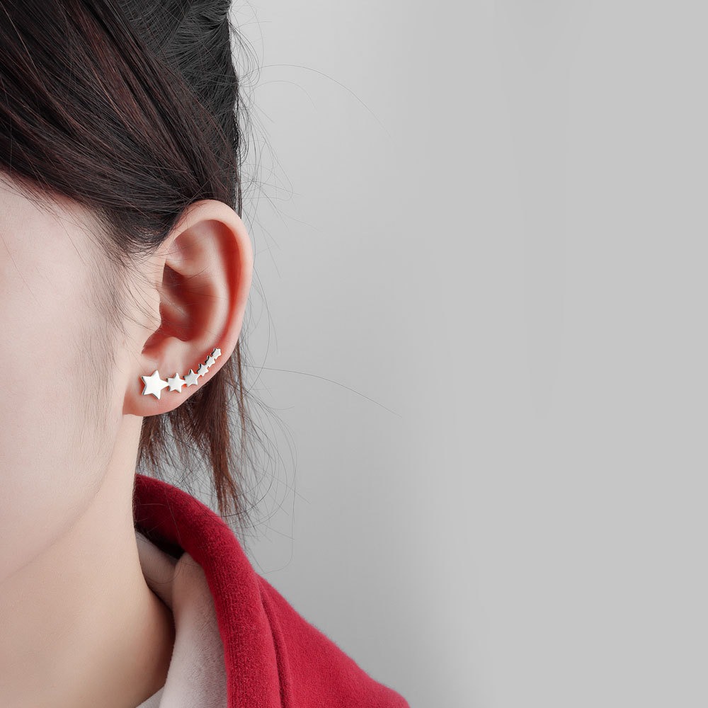 S925 sterling silver stud earrings geometric row of five-pointed star stud earrings - Image 6