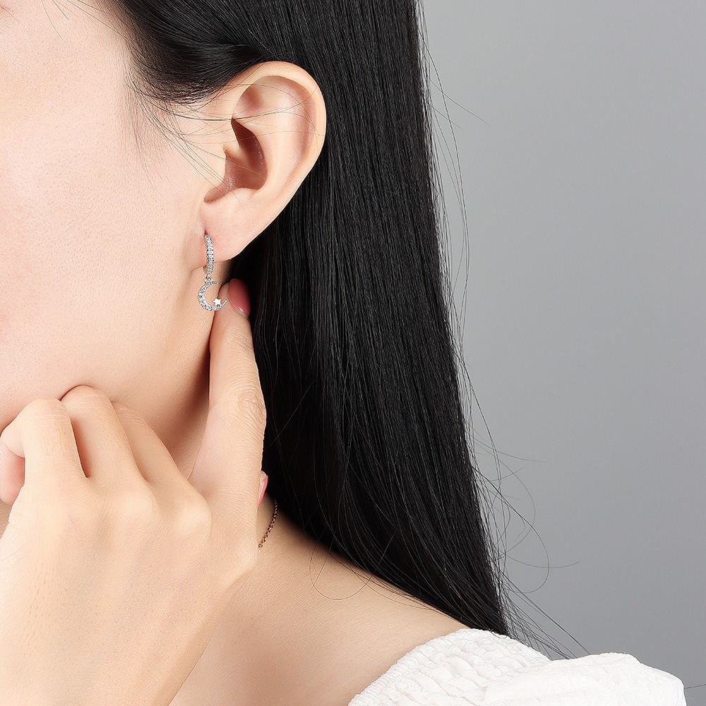 S925 sterling silver stud earrings star moon earrings - Image 5