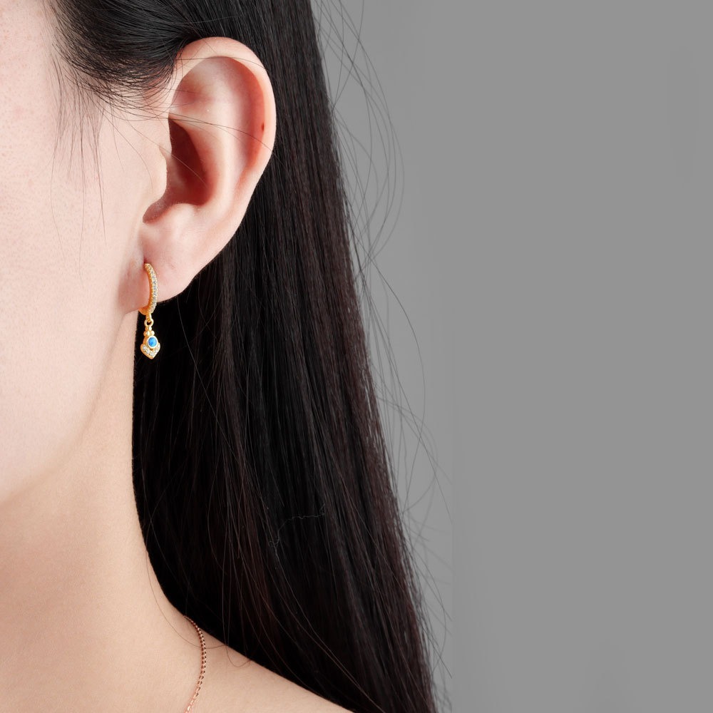 S925 sterling silver stud earrings geometric blue opal earrings - Image 5