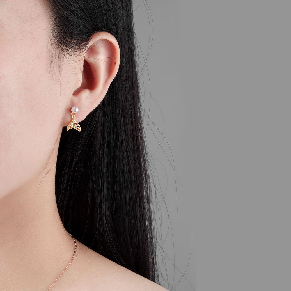 S925 sterling silver stud earrings mermaid tail pearl earrings - Image 5
