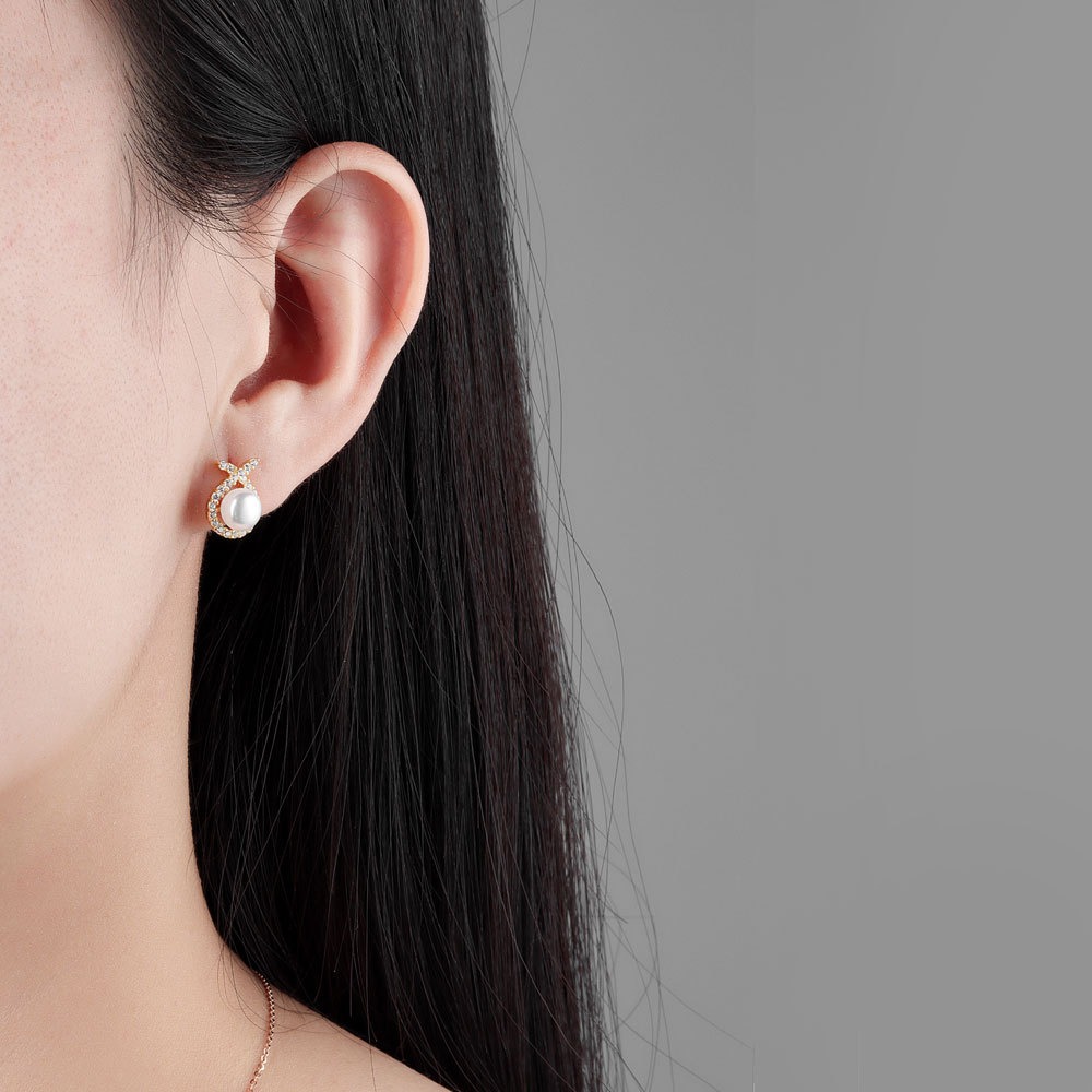 S925 sterling silver stud earrings rabbit pearl earrings - Image 5