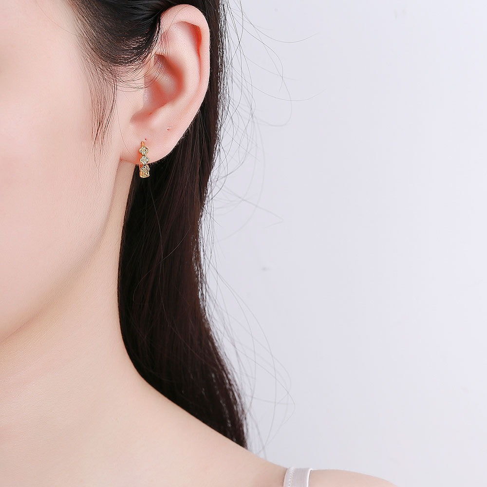 S925 sterling silver stud earrings geometric four-leaf clover earrings - Image 5