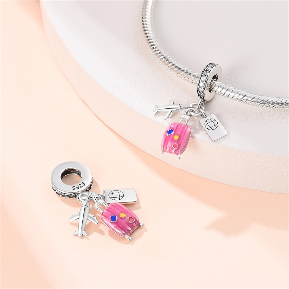 S925 sterling silver beaded to airplane suitcase chain accessory - Image 5