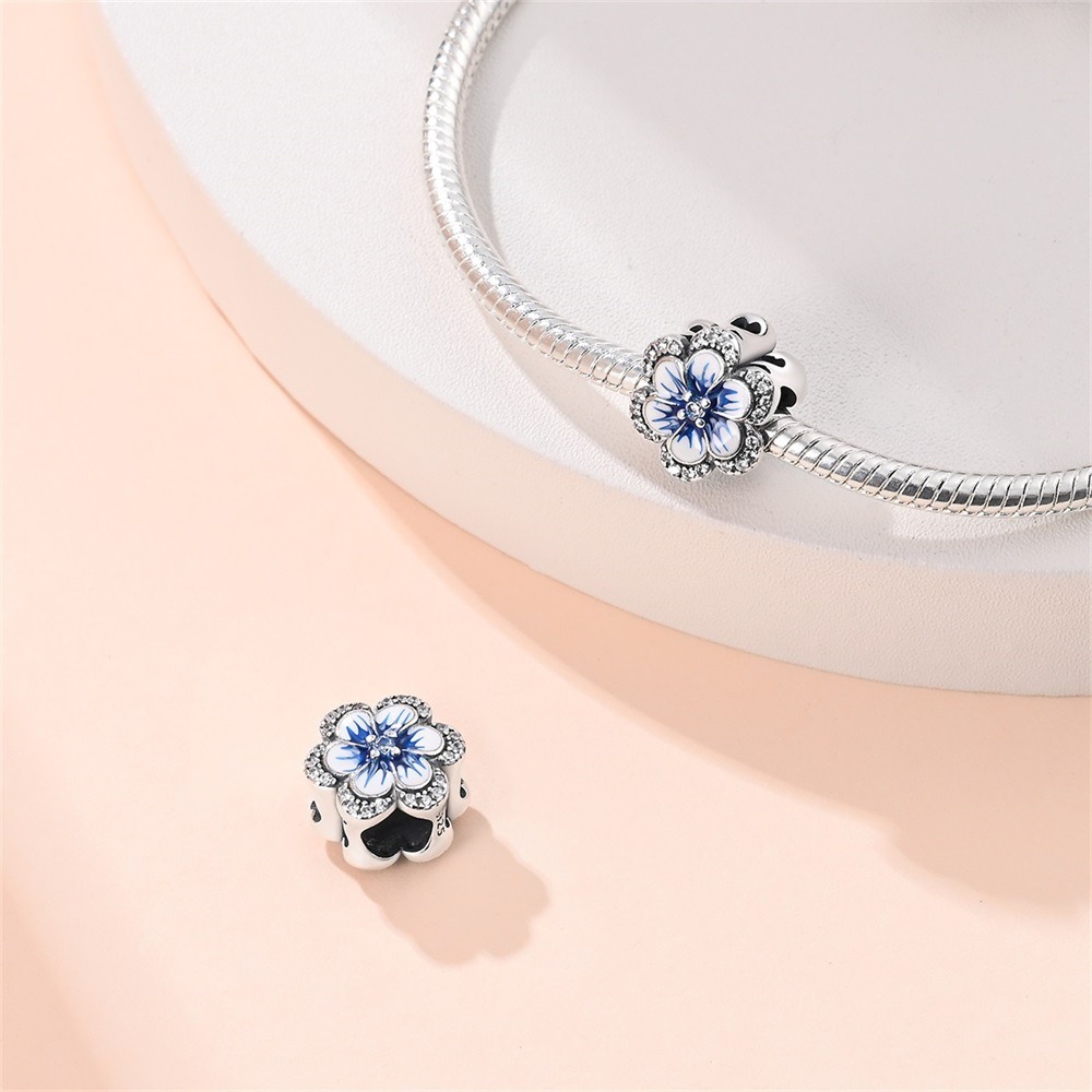 S925 sterling silver beaded blue flower bracelet accessory - Image 5