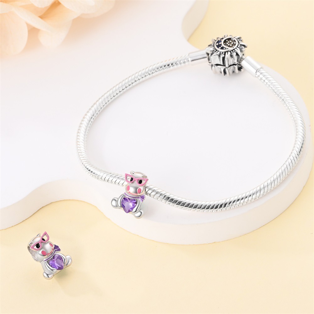 S925 Sterling Silver Beaded DIY Cartoon Hippo Bracelet Accessories - Image 5