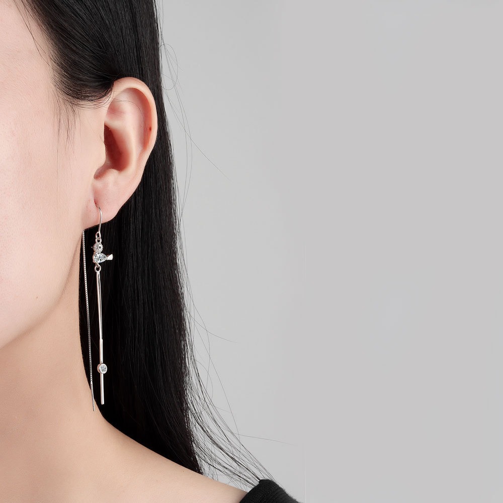 S925 sterling silver stud earrings long tassel earrings - Image 5