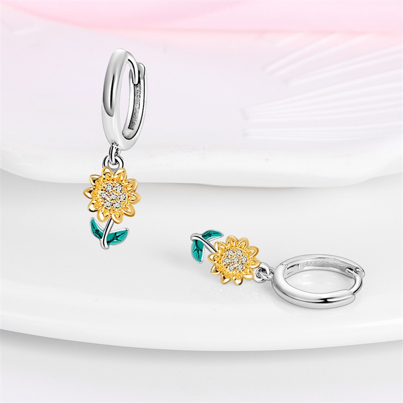 S925 sterling silver stud earrings sunflower earrings - Image 5