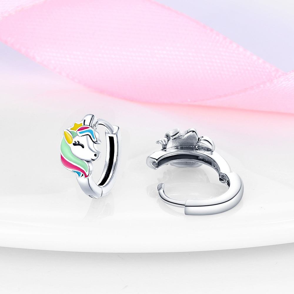 S925 sterling silver stud earrings rainbow pony earrings - Image 5