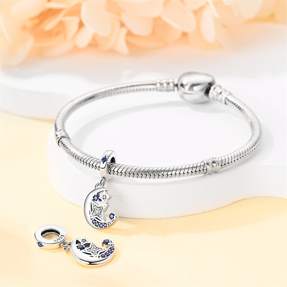 S925 sterling silver beaded DIY star and moon bracelet accessories - Image 5