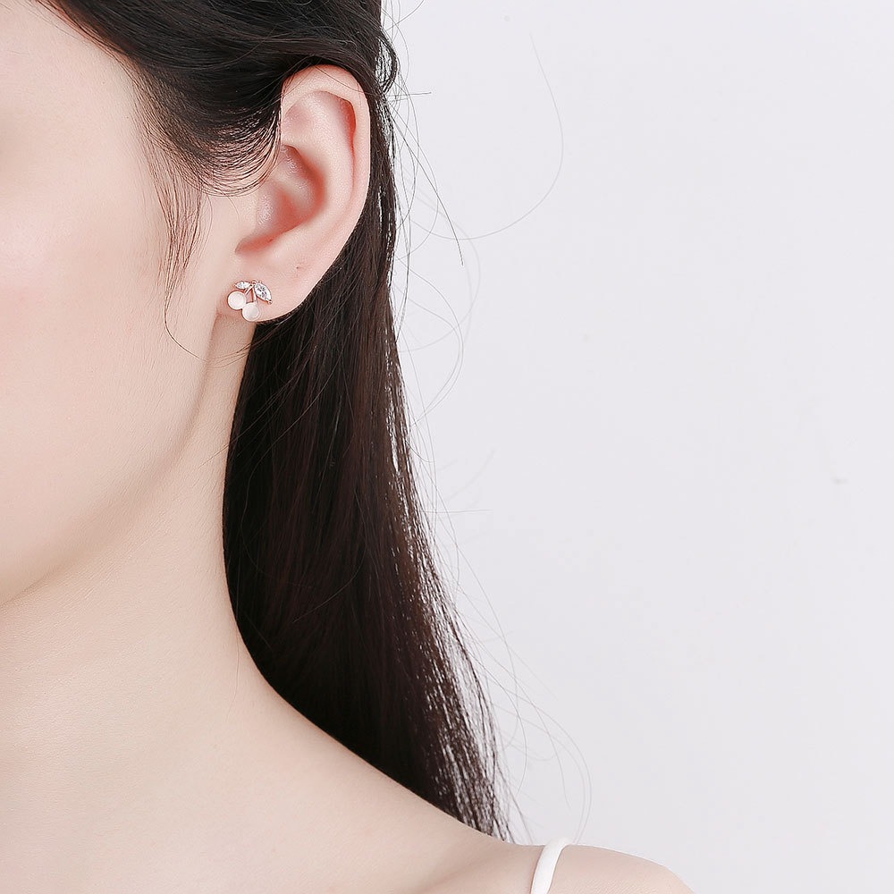 S925 sterling silver stud earrings cherry opal earrings - Image 4