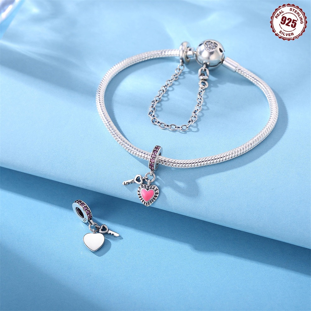 S925 Sterling Silver Beads DIY Love Key Bracelet Accessories - Image 5