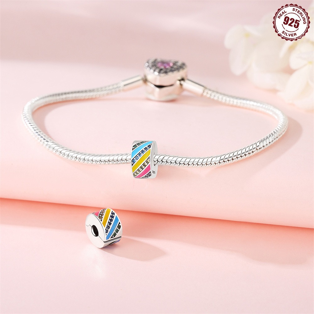 S925 Sterling Silver Beaded DIY Rainbow Round Bracelet Accessories - Image 5