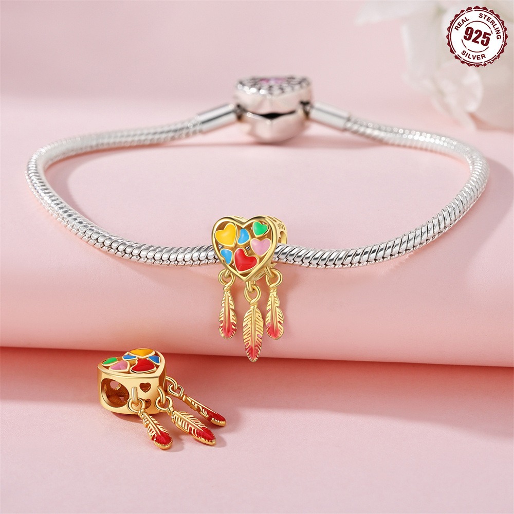 S925 sterling silver beaded DIY color love dreamcatcher bracelet accessories - Image 5