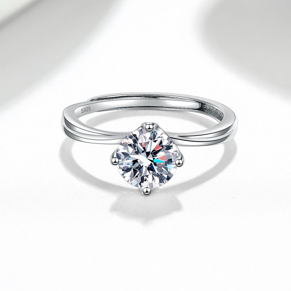 S925 sterling silver ring opening adjustable 1 carat GRA moissanite ring for women - Image 3