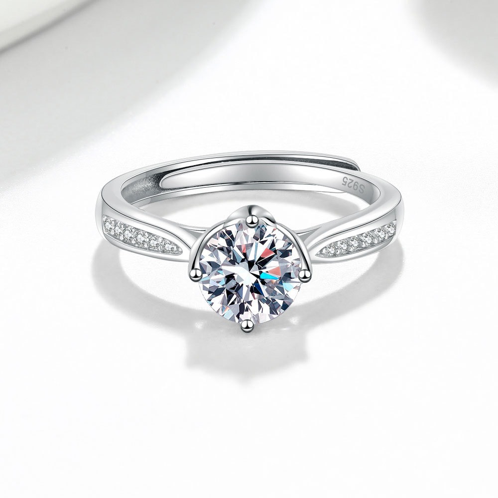 S925 sterling silver ring opening adjustable 1 carat GRA moissanite ring for women - Image 3