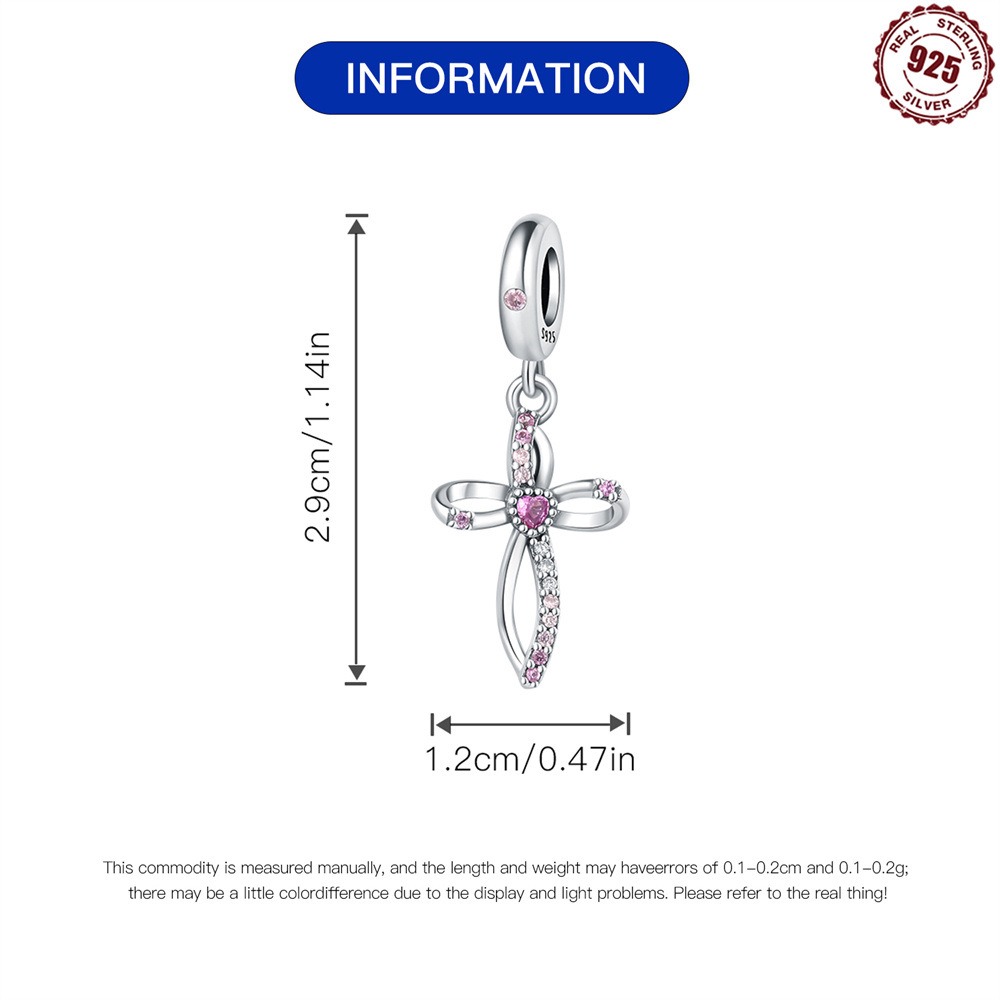 S925 sterling silver beaded DIY heart cross bracelet accessories - Image 4