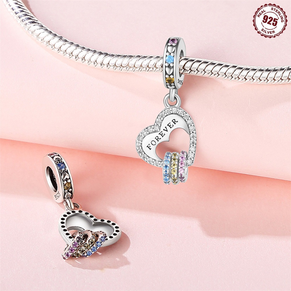 S925 Sterling Silver Beaded DIY Heart Shaped Colored Zirconia Bracelet Accessories - Image 6