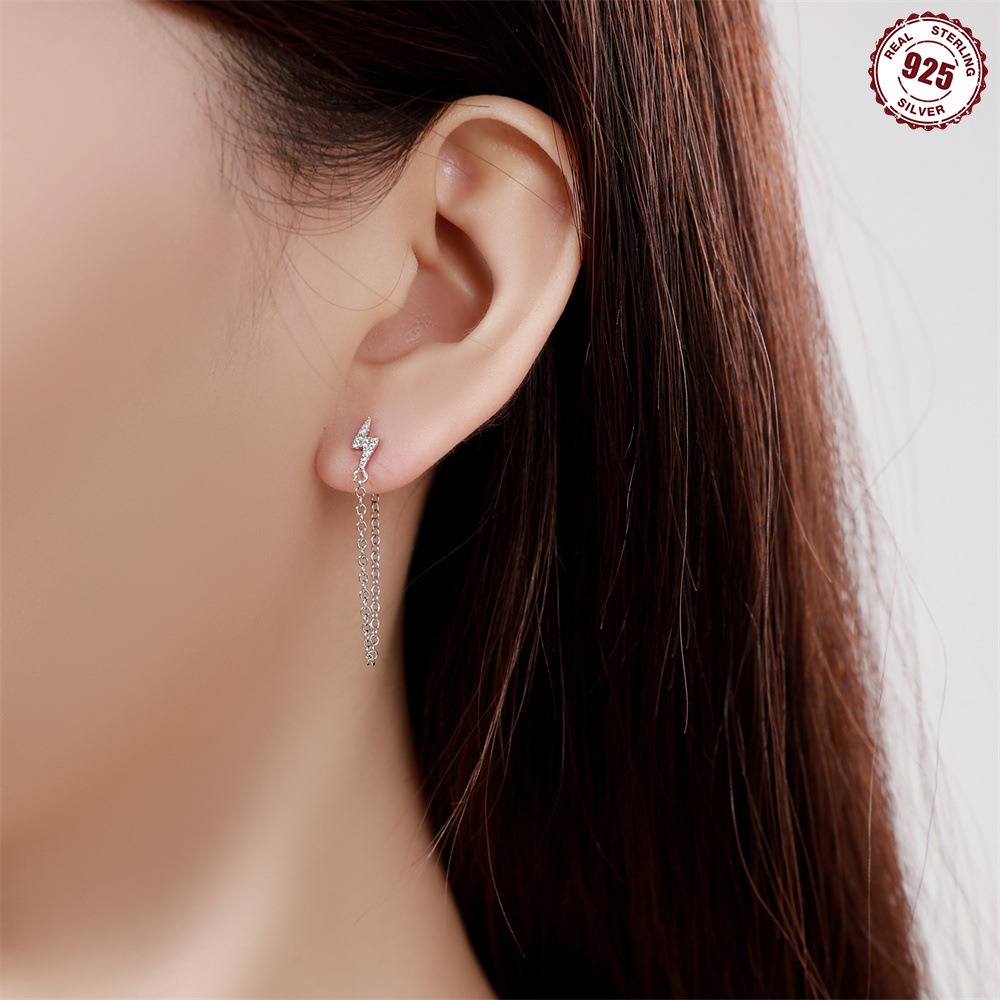 S925 sterling silver tassel zircon stud earrings - Image 5