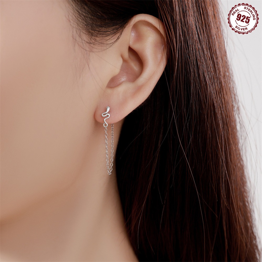 S925 sterling silver tassel snake stud earrings - Image 4