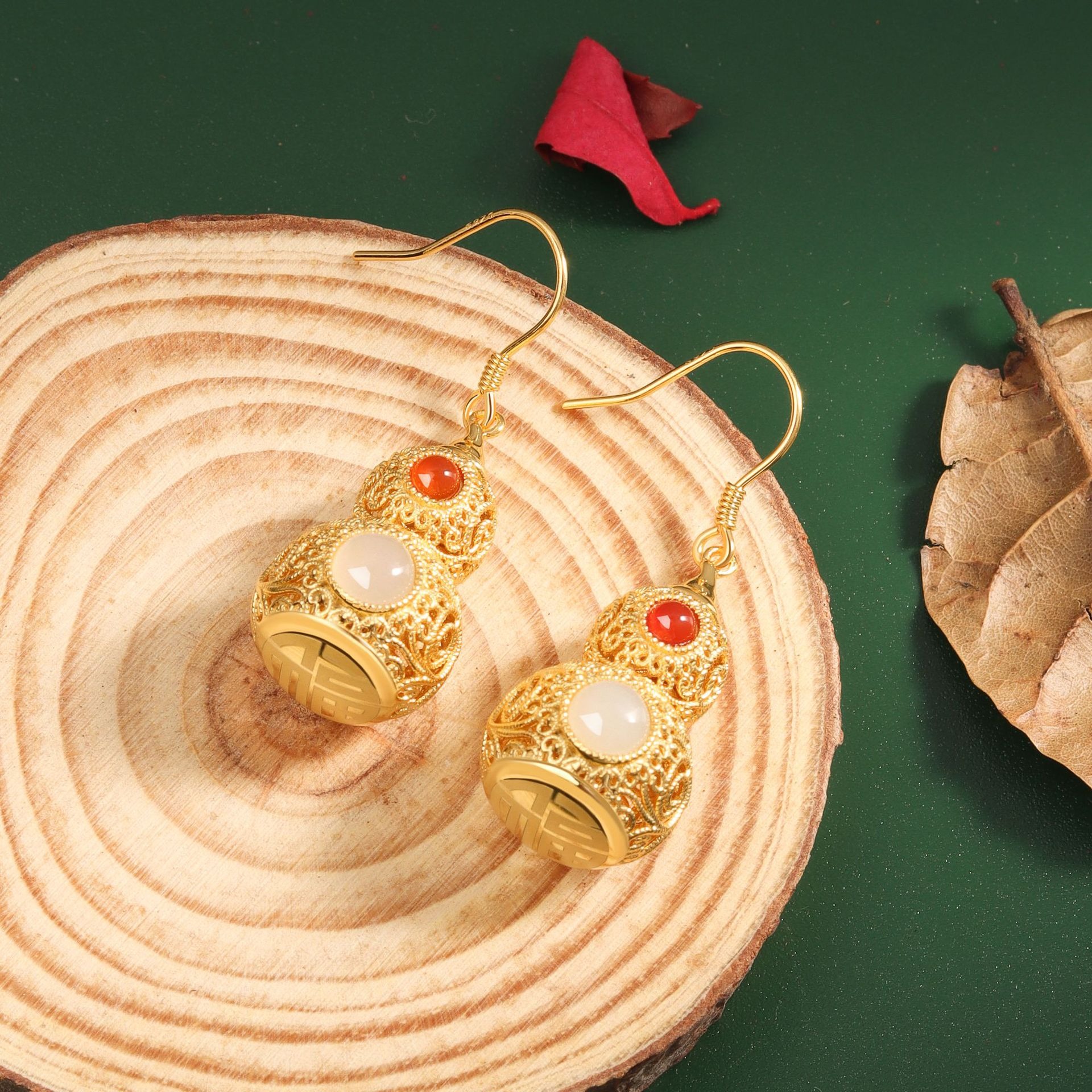 S925 sterling silver stud earrings gourd earrings - Image 3