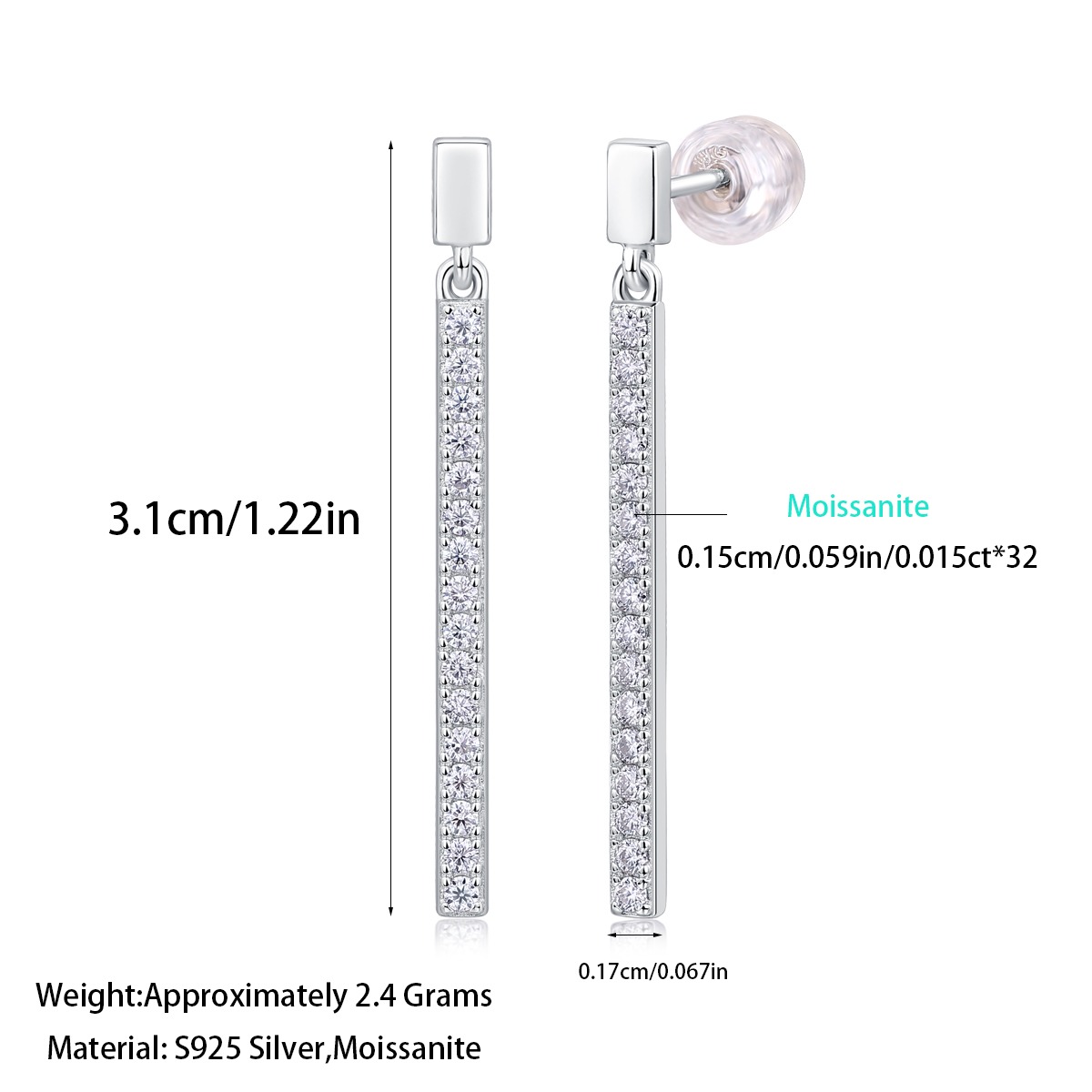 Moissanite S925 sterling silver earrings - Image 2