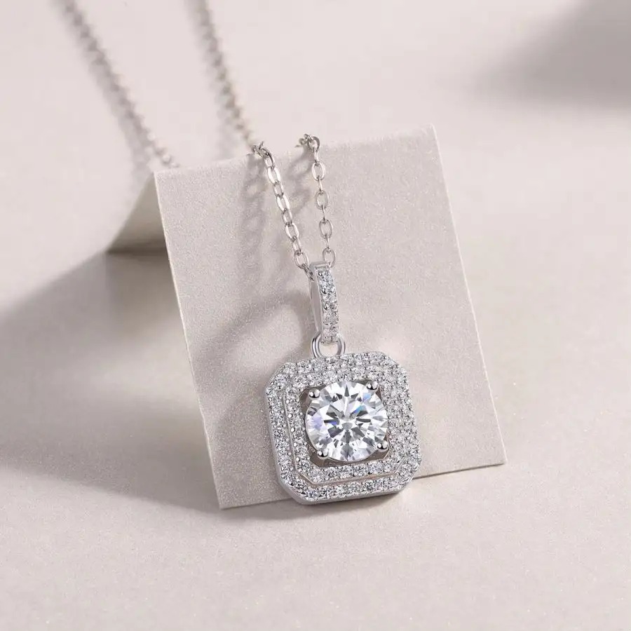 1 Carat Moissanite Necklace for Women - White Gold Plated 925 Silver Pendant - Image 3