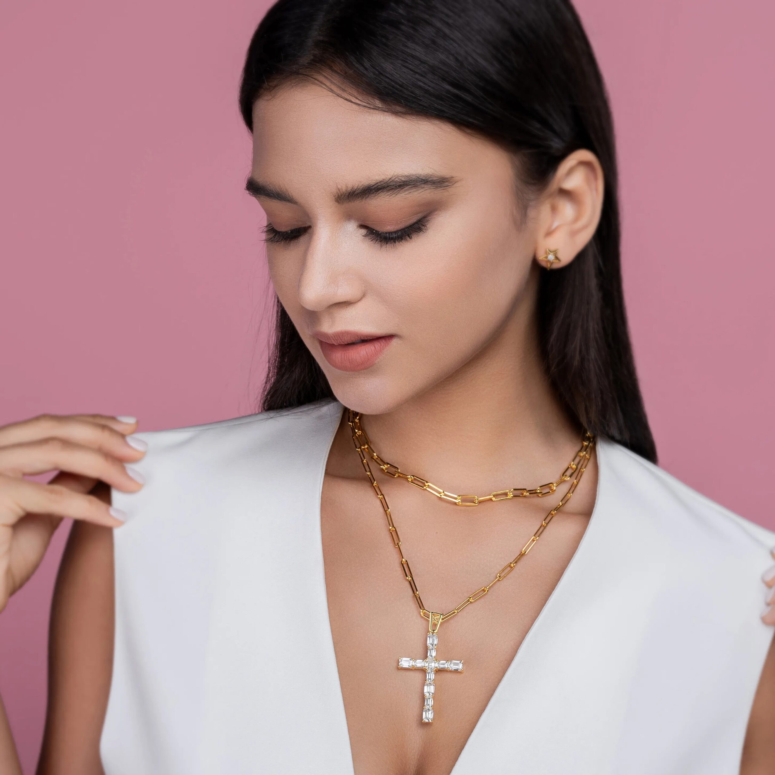 Gold-Plated Moissanite Layered Pendant Necklace - S925 Sterling Silver - Image 4