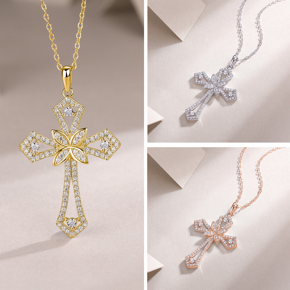 925 Sterling Silver Cross Necklace Pendant Moissanite Pendant For Women Jewelry 925 silver moissanite - Image 2