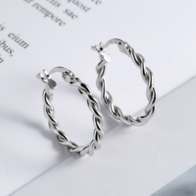 S925 sterling silver stud earrings round twist earrings - Image 2