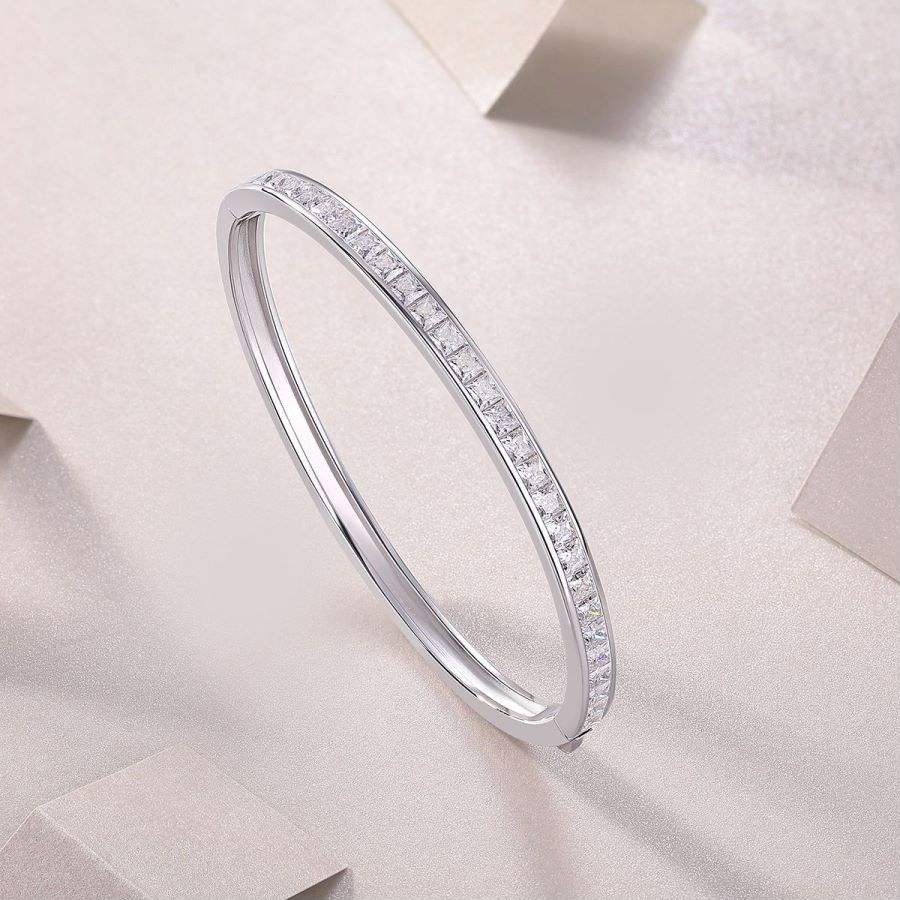 3MM D VVS1 Moissanite Bangle for Women, S925 Silver, 18k White Gold Plated, GRA Certified, Christmas Gift Bracelet - Image 3
