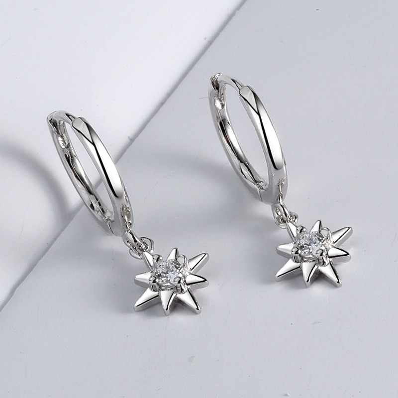 S925 sterling silver stud earrings octagonal star earrings - Image 3