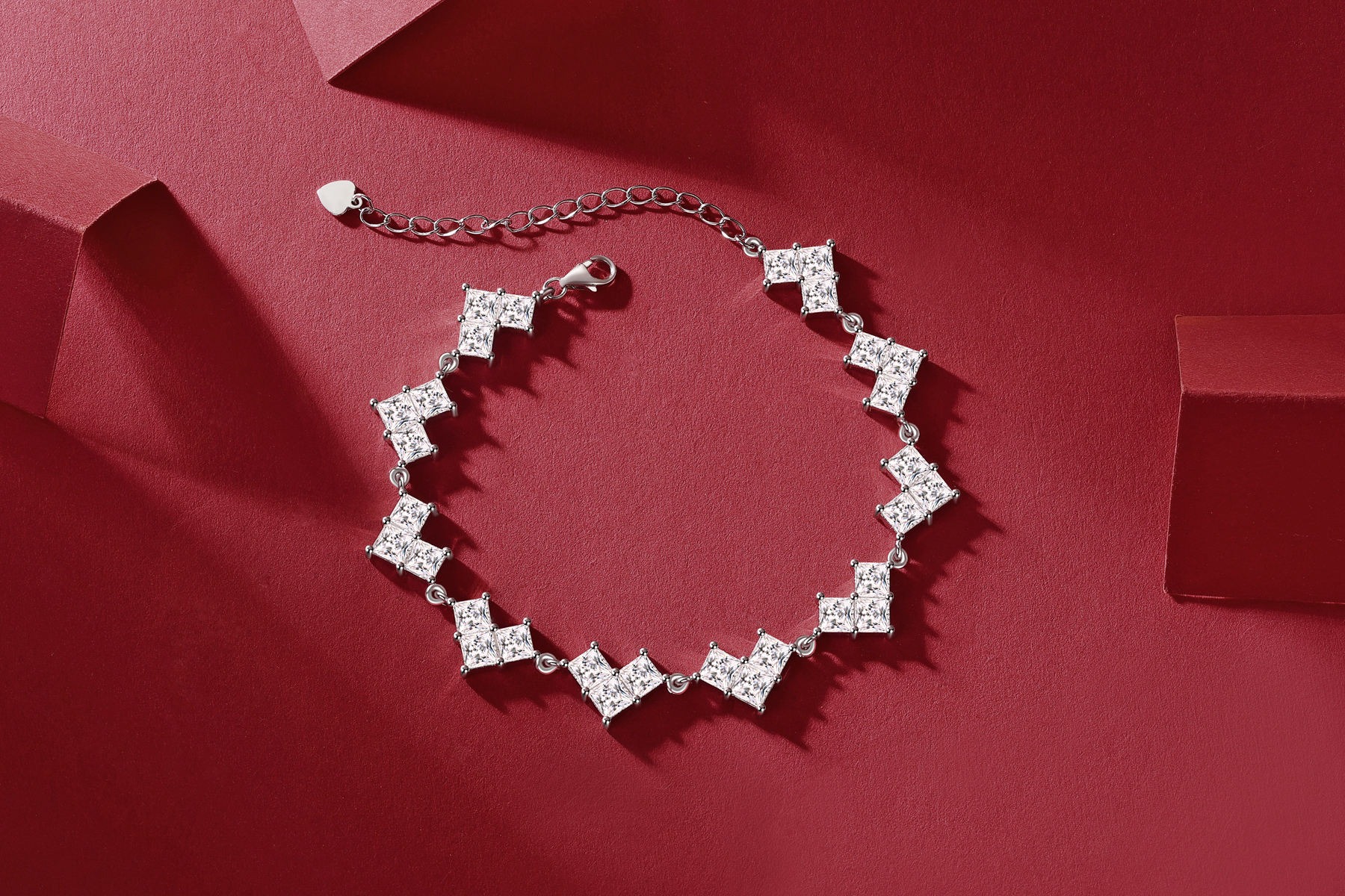 Silver 925 Diamond Brilliant Cut 1 Carat D Color Moissanite Shape Bracelet Cute Gemstone Chain - Image 3