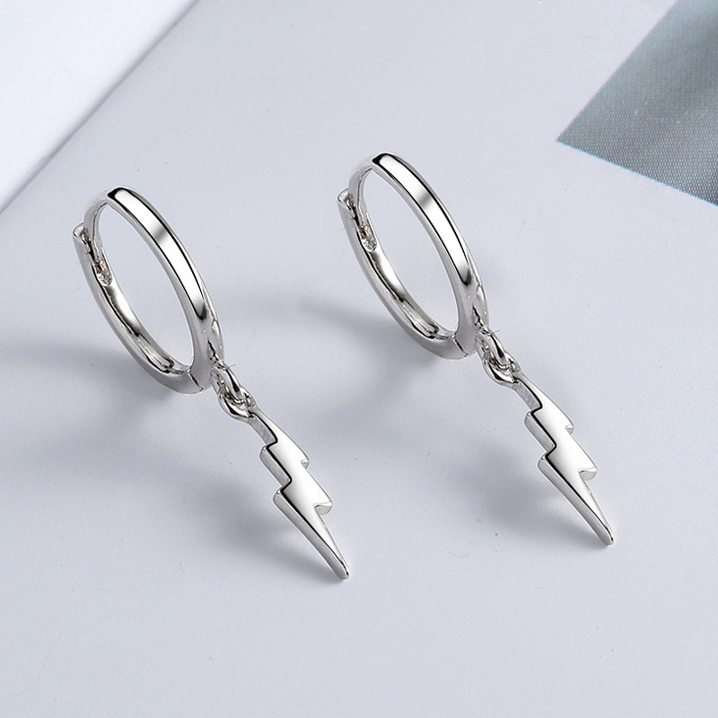S925 sterling silver stud earrings lightning bolt earrings - Image 3